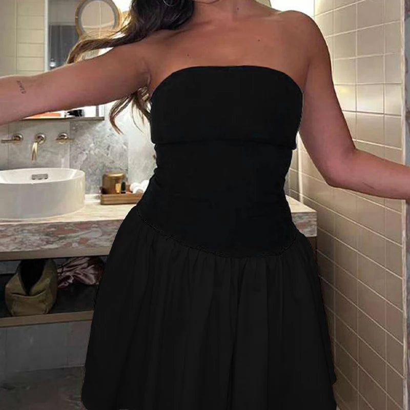 Sexy A-Line Dress Summer Strapless Women Slim Fit off Shoulder Fashion White Patchwork Casual Party Female Mini Dresses Clothing